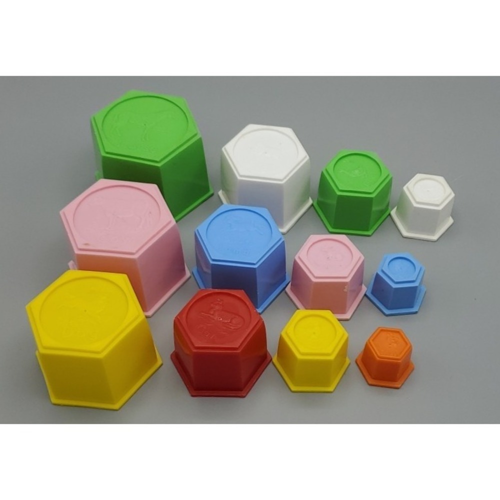Vtg Child Guidance Toys Learning Tower Stack Nest Farm Animal Hex Blocks All 12 - Picture 2 of 16
